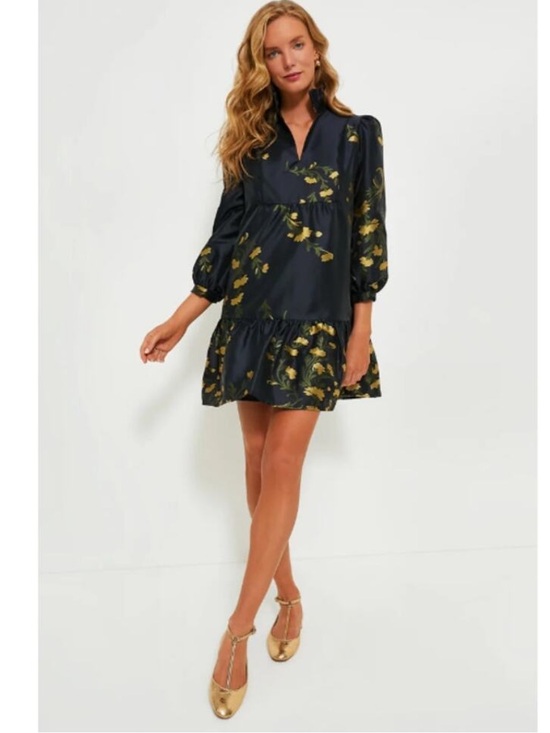 Tuckernuck Dresses & Skirts - Tuckernuck || Jasmine Vine Jacquard Palmerston Dress Floral Mini Navy Gold Large